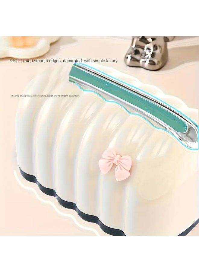 صندوق مناديل زخرفي بتصميم قشدي على شكل صدفة مع ربطة للصالة وغرفة النوم - Image 4